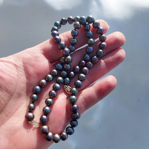 Vintage Black Pearl Necklace With Gold 585 (14K) Lock - Picture 5 of 15